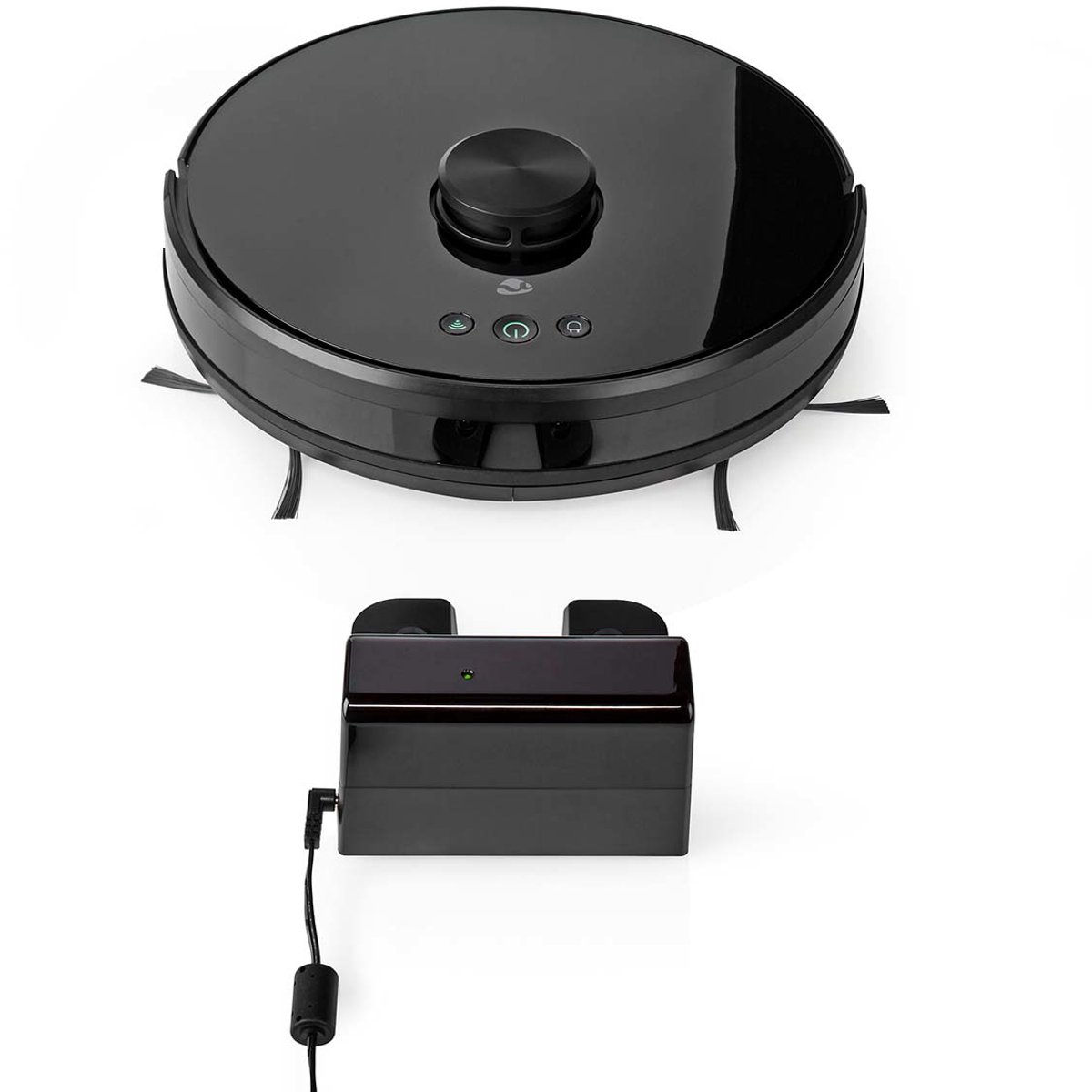 Nedis SmartLife Robotstofzuiger - Navigatiemethode: Laser navigatie - Wi-Fi - Capaciteit opvangreservoir: 0.6 l - Automatisch opladen - Maximale gebruiksduur: 2 uur - Zwart - Android / IOS
