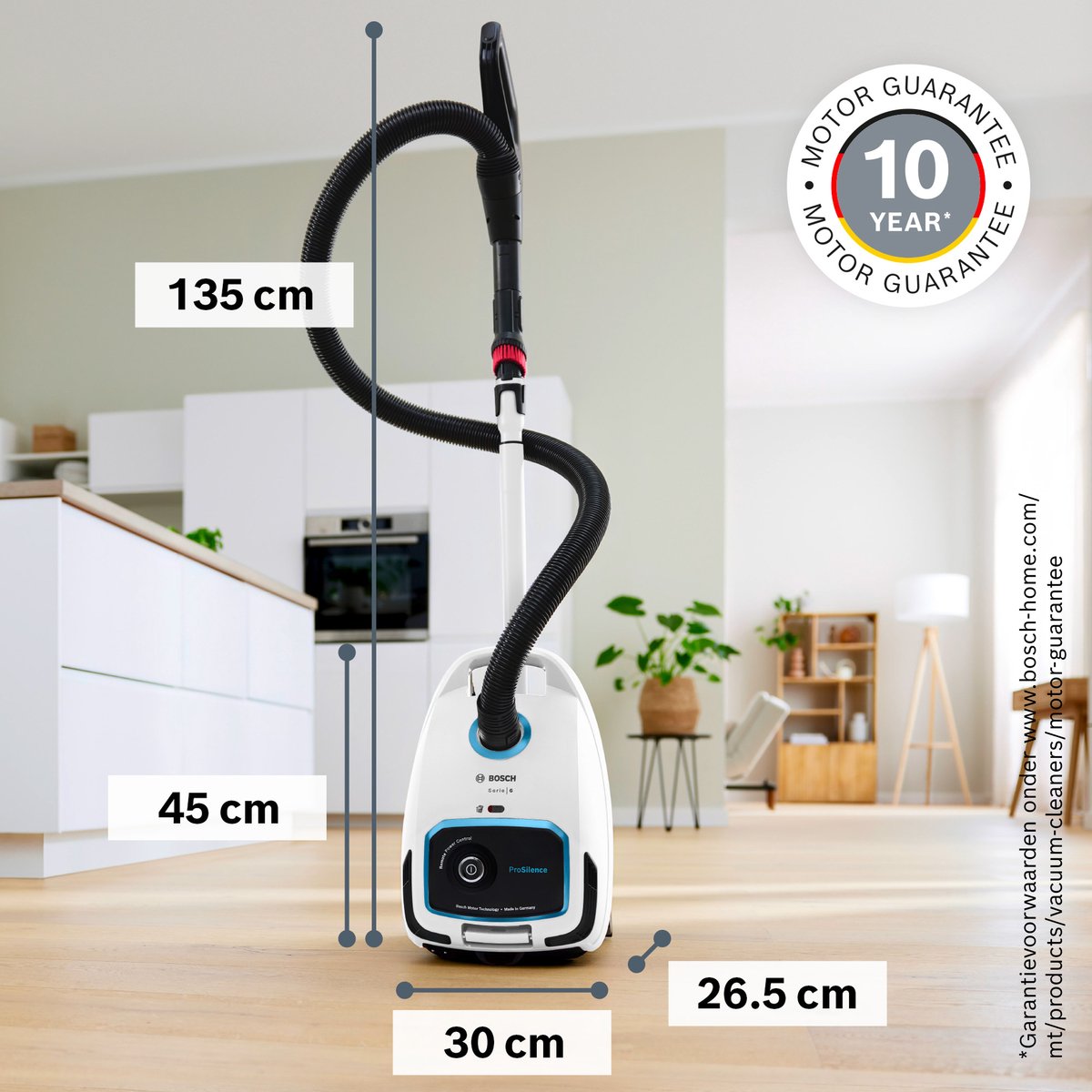 Bosch ProSilence BGB6SIL0L Serie 6 - Stofzuiger met zak - 12mtr bereik - Voetverlichting - HEPA hygienefilter - 66db - Afstandsbediening in handvat - Wit
