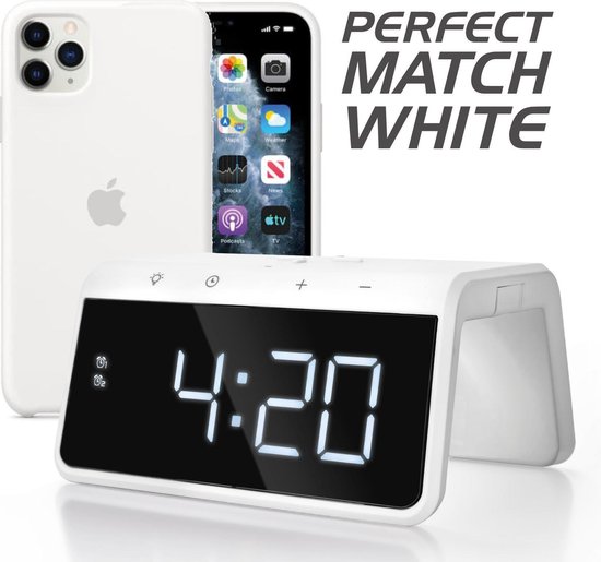 Caliber HCG019QI-WA - Wekker met draadloos laden - White