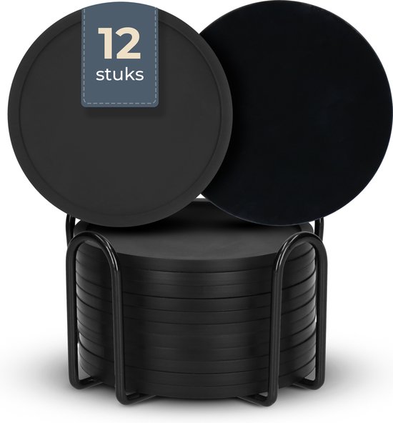 Castagnola Siliconen Onderzetters -  Anti Slip - Set van 12 – Zwart