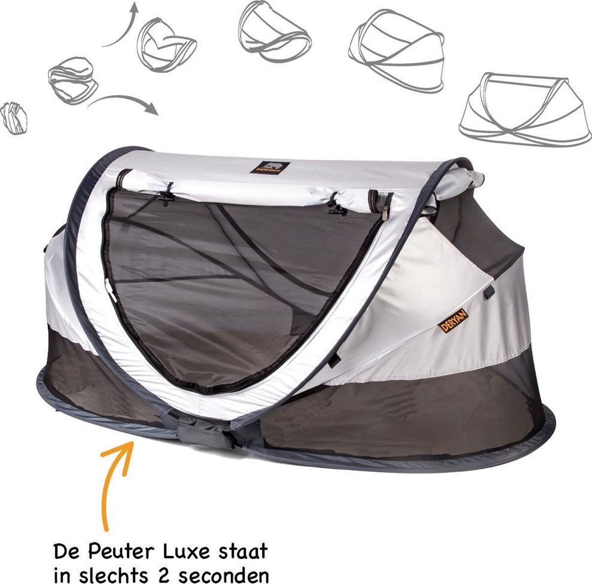 Deryan Peuter Luxe Campingbedje – Inclusief zelfopblaasbare matras - Silver