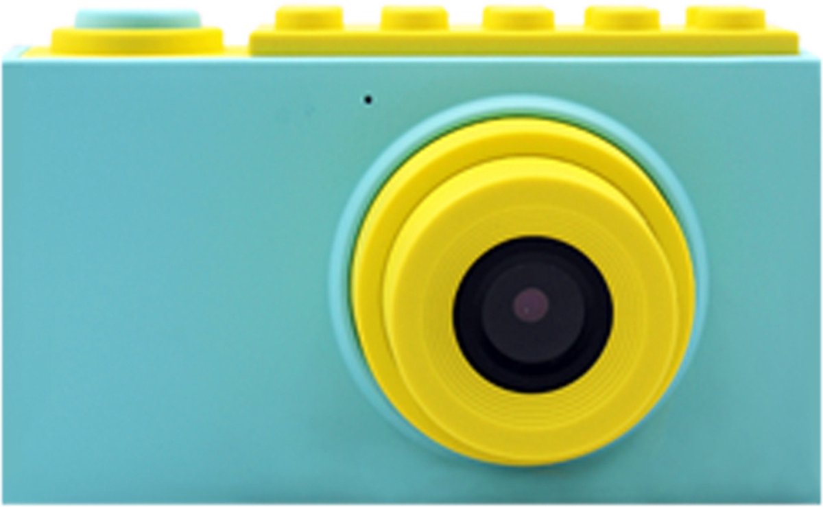 speelgoedcamera, geel, turquoise, lens, knopjes