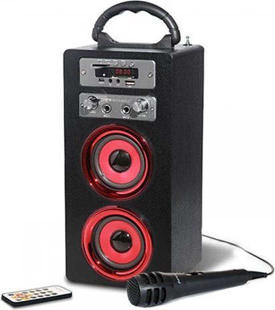 Pure acoustics MCP20BLRD - Portable karaoke systeem met bluetooth, USB, SD en FM radio - zwart