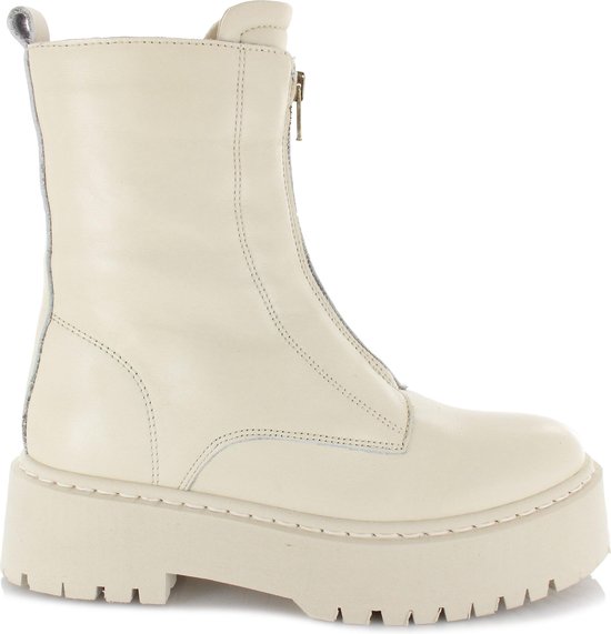 PS Poelman Dames - KIMMY -maat 39- Leren Chunky Chelsea Enkellaarzen met Gouden Front Zipper en Plat