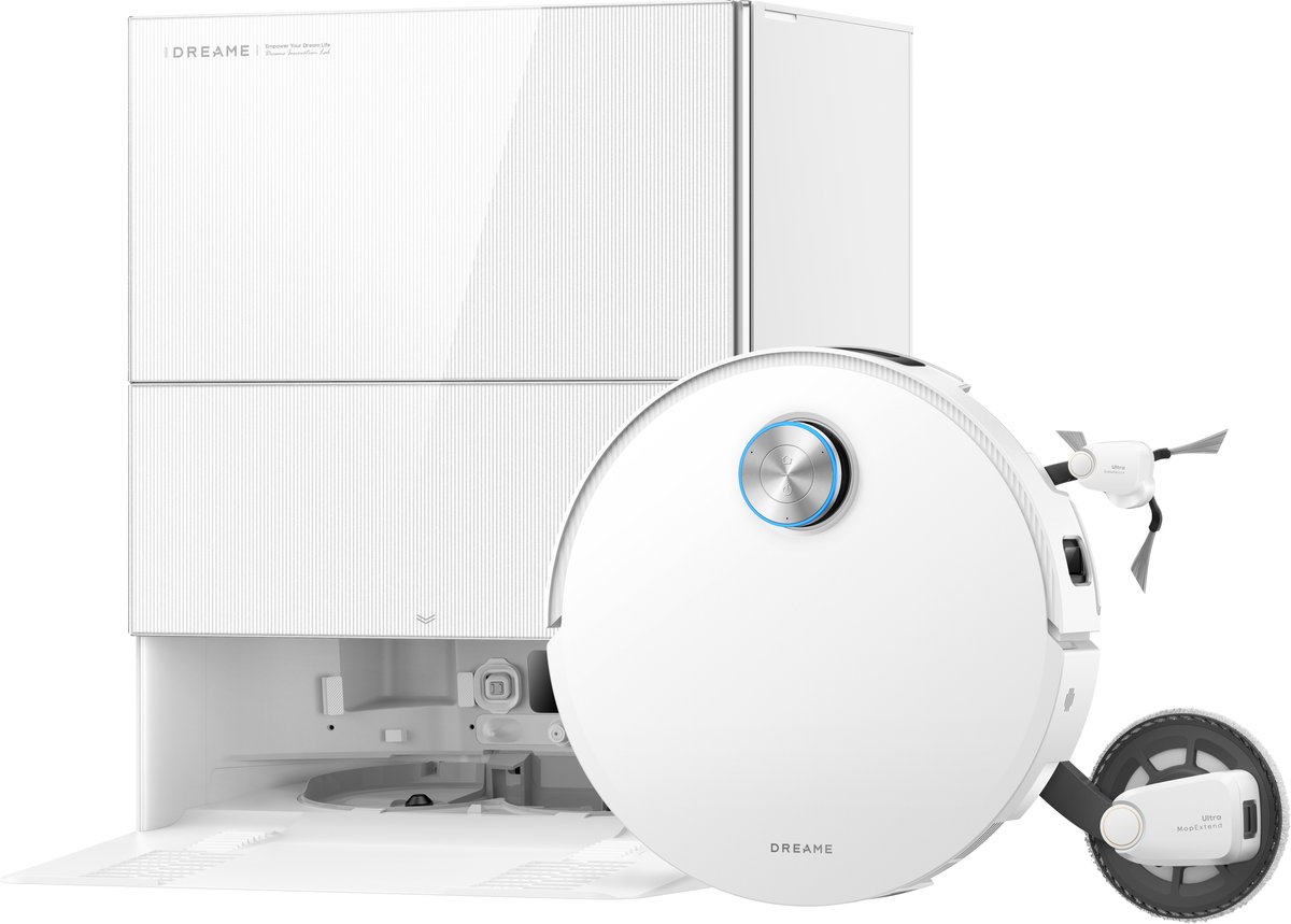 Dreame Robotstofzuiger X60 Pro Ultra Complete Wit | 42.000 Pa | Uitschuifbare arm tot 18 cm | Zelfreinigende dweil | Automatisch legen & bijvullen | Hoeken & muurranden | Huisdieren | AI navigatie | Obstakelherkenning | Allergie | Anti-klit |