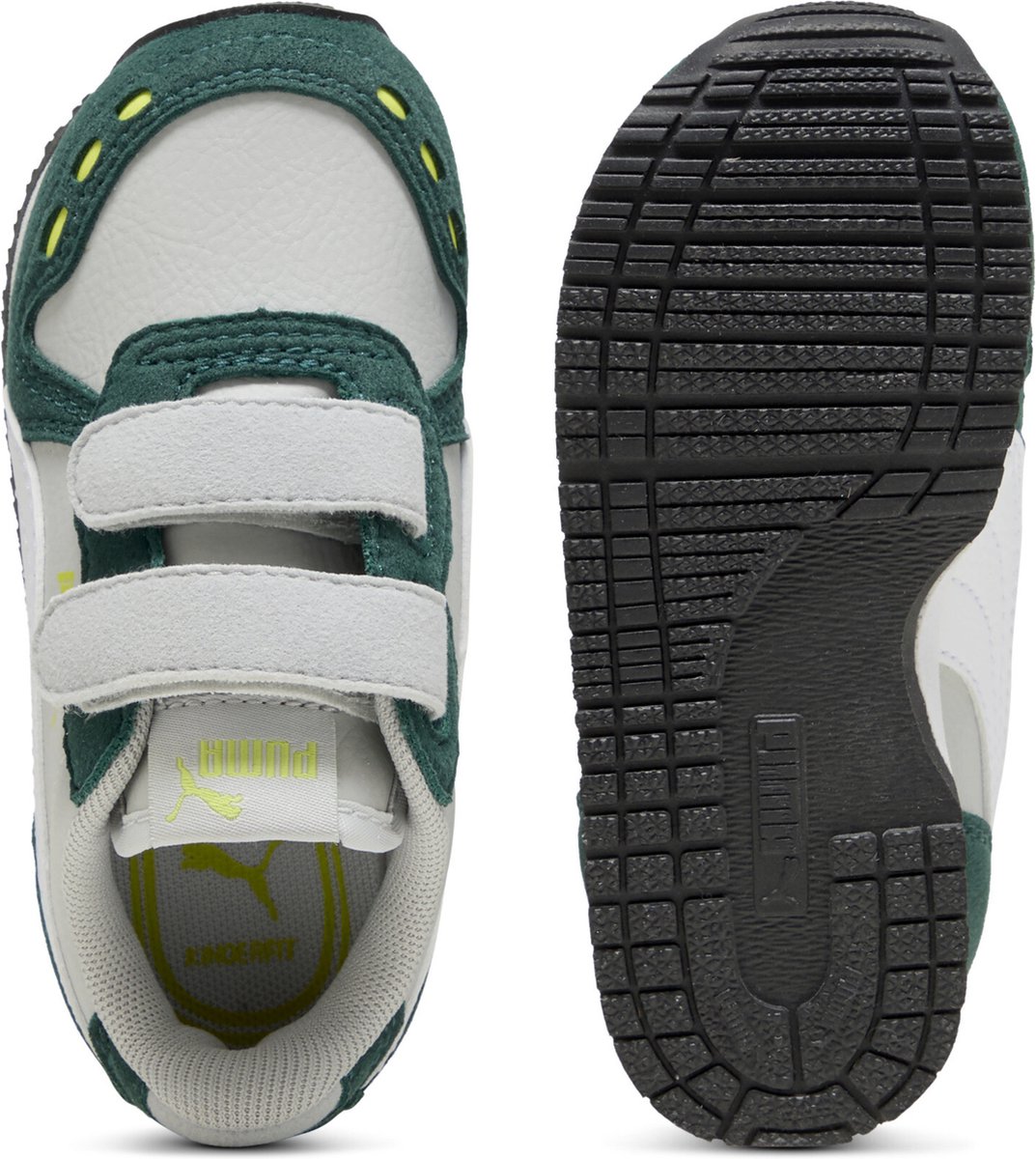 sneaker, voet, velcro, grijs, groen