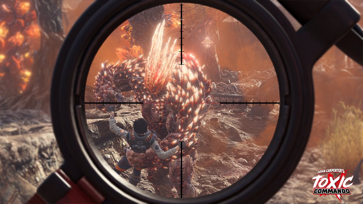 scoped rifle scope, monster encounter, player character, crystal dragon, video game