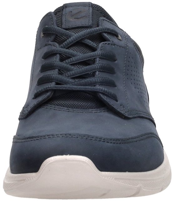 sneaker, laced shoe, donkerblauw, mesh detail, witte zool