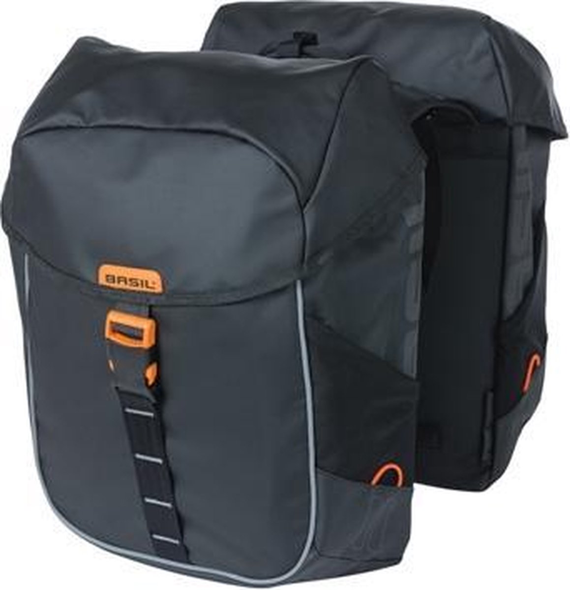 rugzak, fietsbus, dubbel vak, grijs, oranje accenten