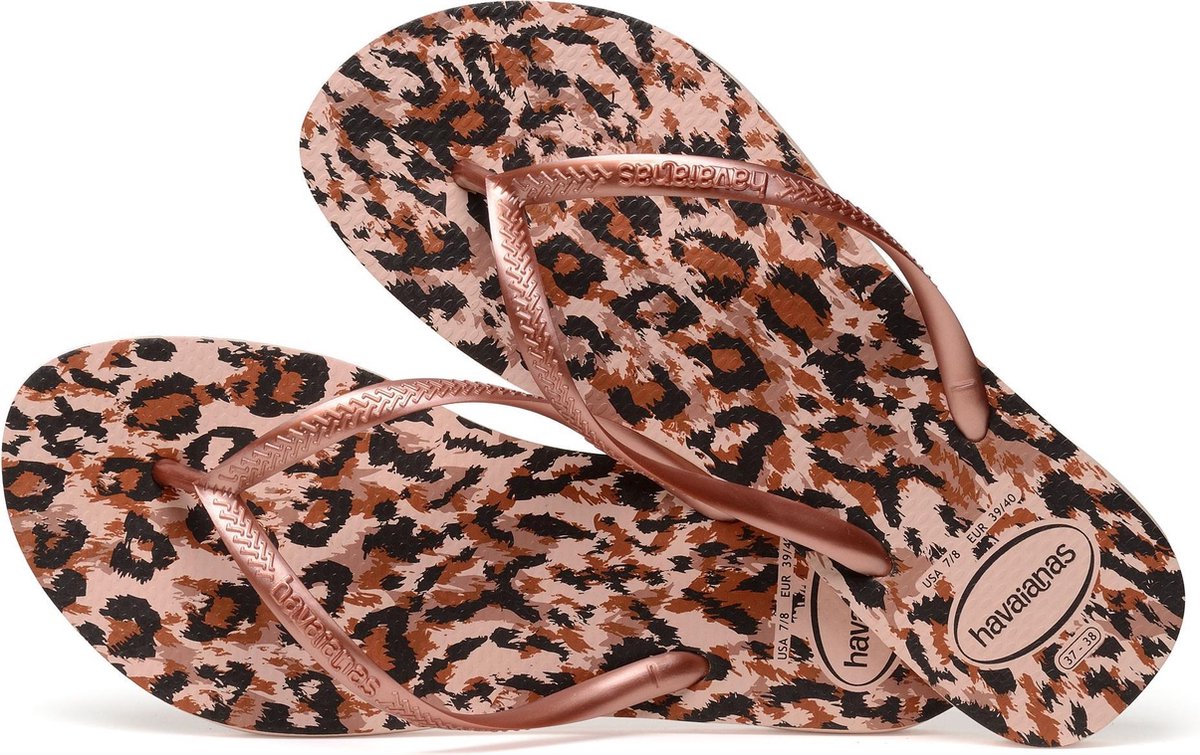 flip-flops, thong sandals, leopard pattern, rose gold, summer footwear