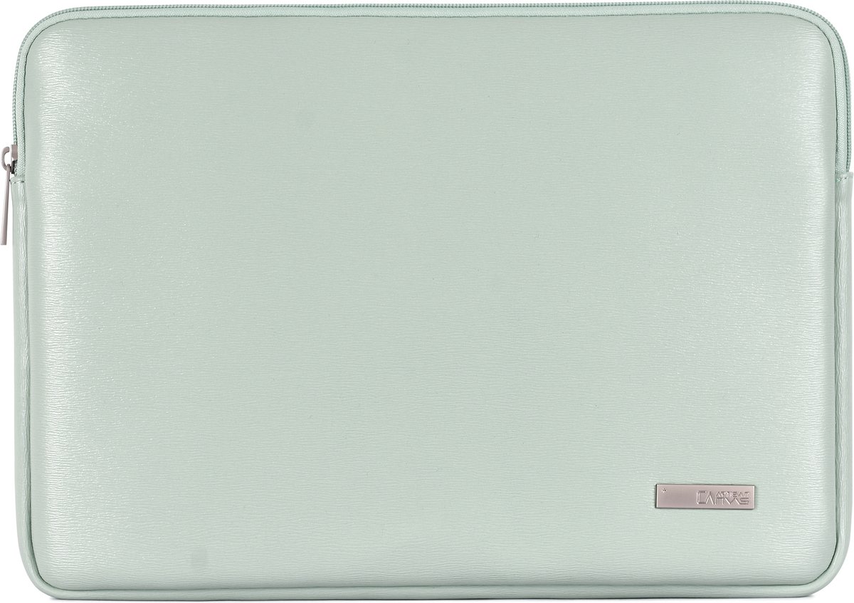 koffer, laptophoes, mintgroene, kunstleer, zilverenetiket