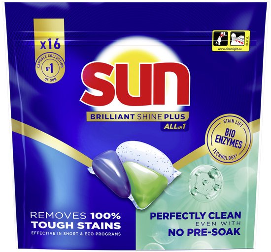 Sun Brilliant Shine+ All-in 1 Vaatwascapsules 16 stuks