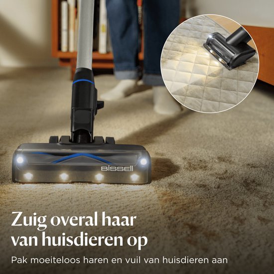 BISSELL PowerClean FurGuard Draadloze Steelstofzuiger - 280W Motor - 50 Min Gebruikstijd - Anti-klit Borstel - 2 in 1 Steel- en Handstofzuiger - Zelfstaand Design - HEPA-filter - LED-koplampen - Stick Vacuum Cleaner - Verwijderbare Batterij - 4093N
