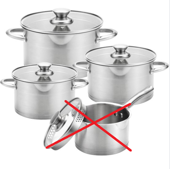 pannenset, kookpot, stalen pannenset, inductie geschikt, deksels