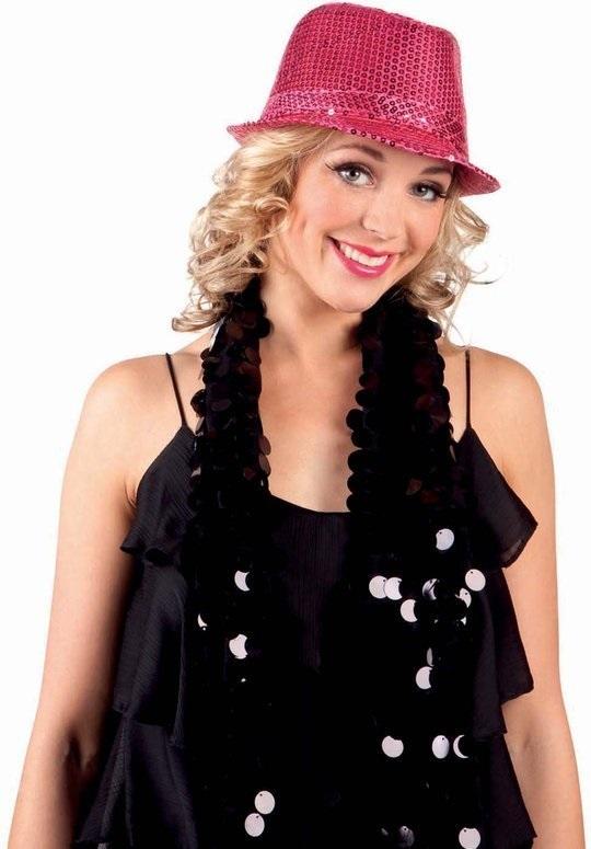 Hoed popstar pailletten - Roze