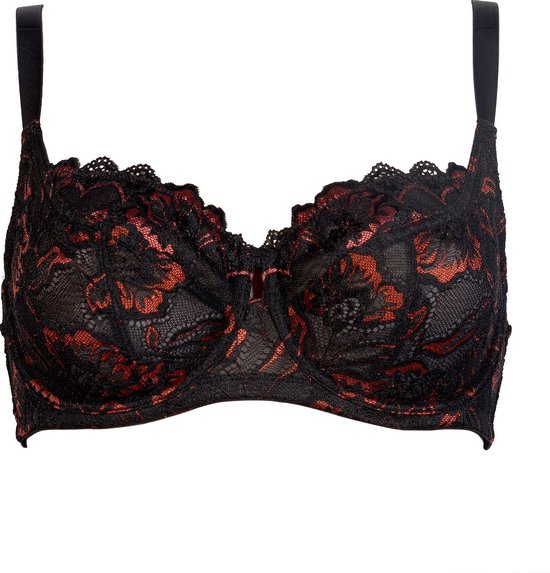 bh, lingerie, bra, lace, black, red, pattern, underwire, strap