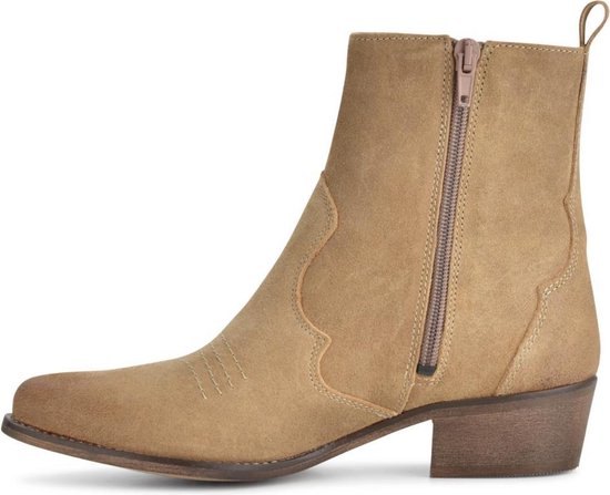 PS Poelman Nolia  - Maat 40 -Dames Leren Western Enkellaarzen - Cappuccino Beige