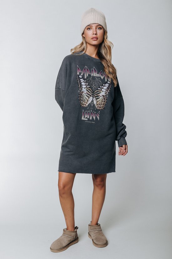 Colourful Rebel Papillon Lune Acid Wash D S Sweat Dress Dames Jurk - Maat L