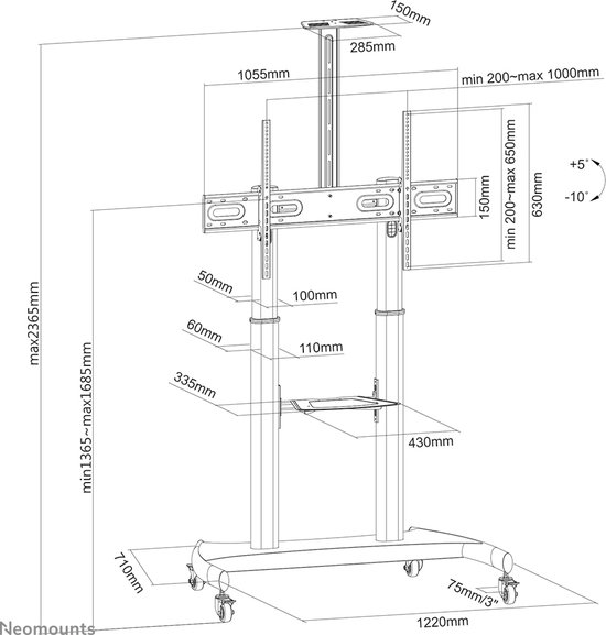 Neomounts PLASMA-M1950E trolley - t/m 100" - zwart