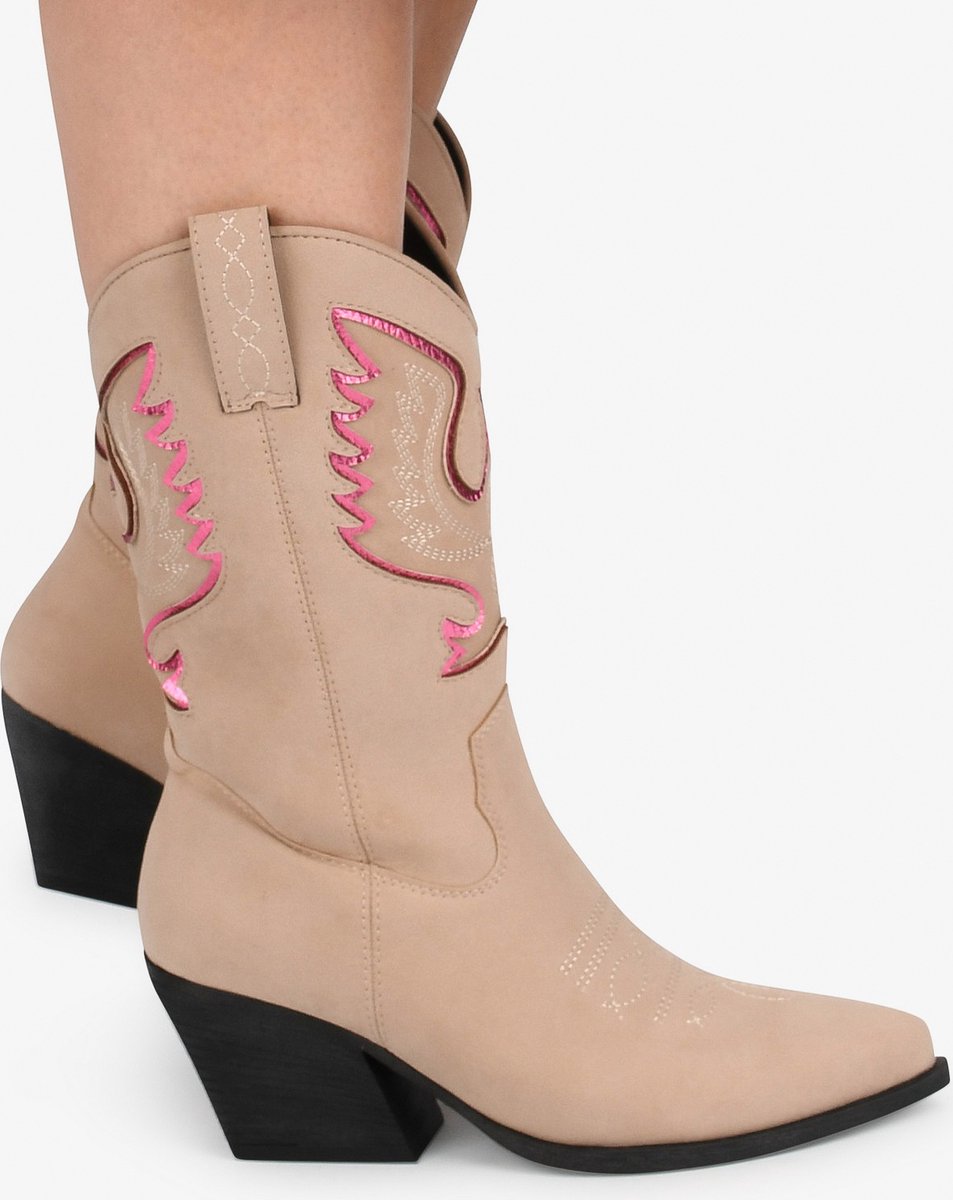 POSH by Poelman - Maat 37 - BIBI Dames Laarzen - Beige met combinatie