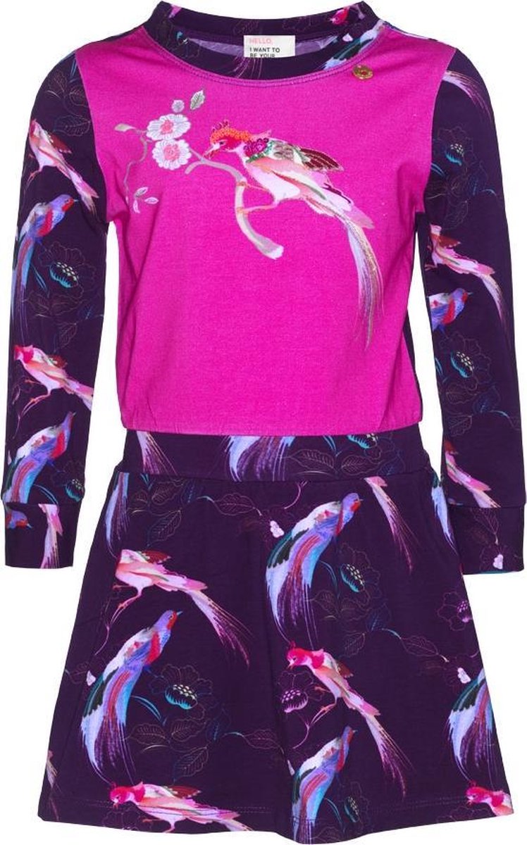 Mim-pi - Maat 110 - Meisjes Jurk - Bordeaux rood met roze