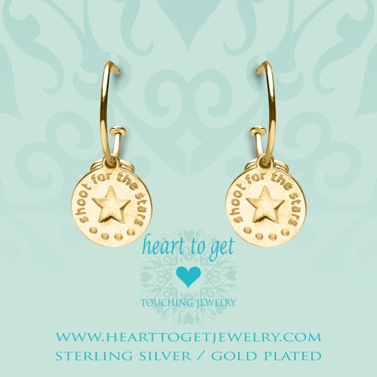 Heart to Get 925 Sterling Zilveren Goudkleurige Bohemian Coin Star Oorbellen