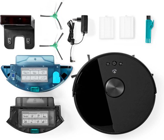 Nedis SmartLife Robotstofzuiger - Navigatiemethode: Laser navigatie - Wi-Fi - Capaciteit opvangreservoir: 0.6 l - Automatisch opladen - Maximale gebruiksduur: 2 uur - Zwart - Android / IOS