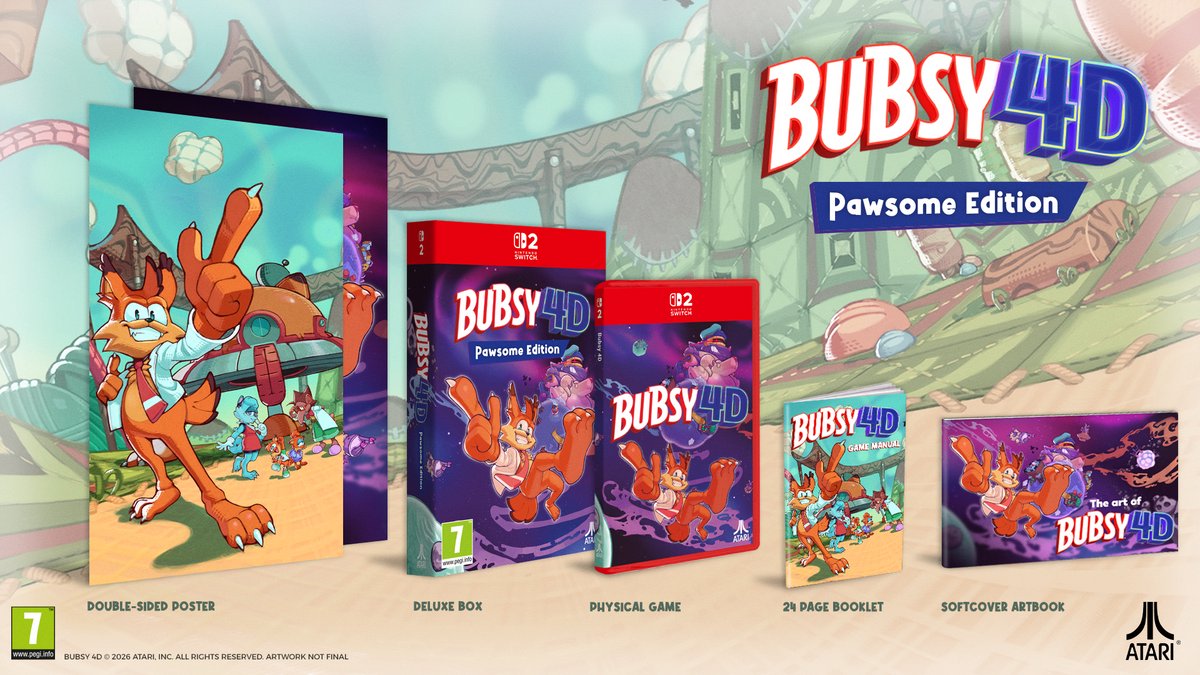 Bubsy 4D,  deluxe box,  physical game,  poster,  booklet