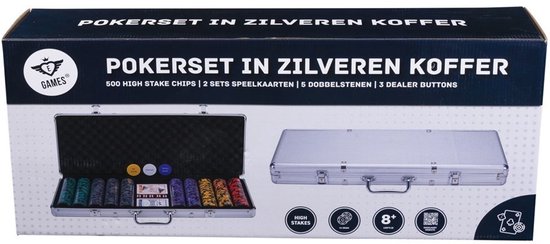 Pokerset 500 Chips 14 gram - Chips met Waarde (High Stake) - Speelkaarten, Dealer Button & Dobbelstenen - Engelhart