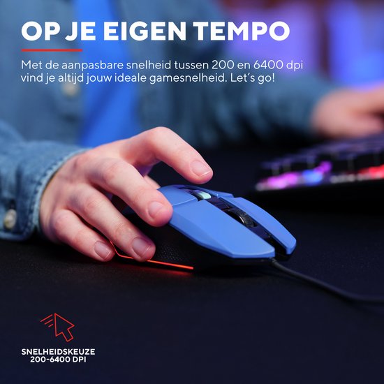 Trust GXT 109B Felox - Bedrade Gaming Muis - 6400 DPI - Verlichting - Blauw
