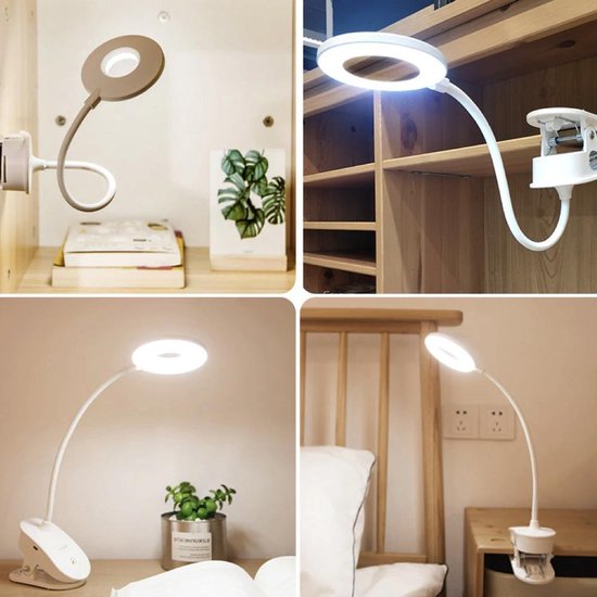 LED Bedlamp met klem - 3 lichtstanden - Draadloze en oplaadbare LED lamp