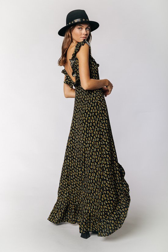Colourful Rebel - maat M - Esme Flower Jurk Geel Dames - Wijduitlopende Fit - Viscose