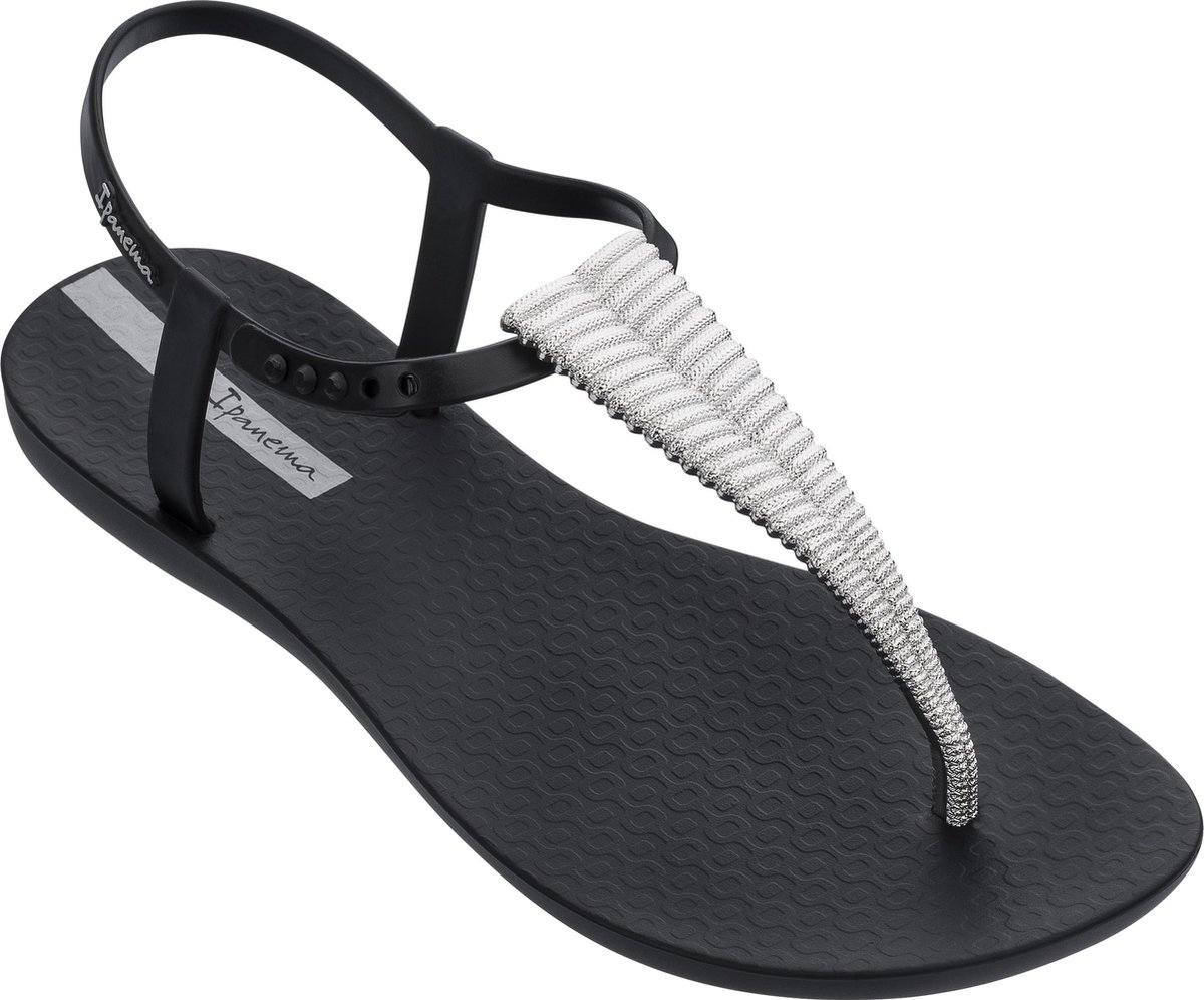 sandaal, t-strappole, sleehab, glitterband, zwarte sandaal