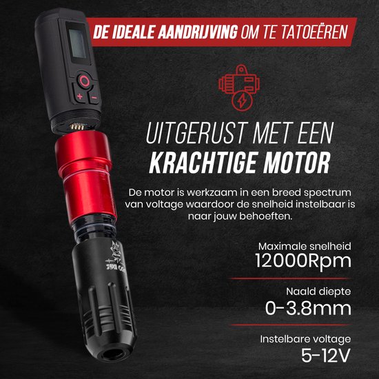 Professionele Tattoo Kit met Draadloze Criss-Cross Tattoo Machine - Volledige Set incl. Reistas