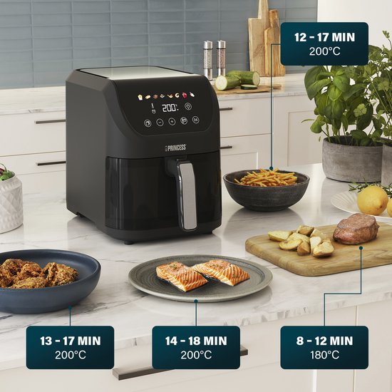 Princess Airfryer XL 182240 - Heteluchtfriteuse - BPA vrij - 5.5 liter - Kijkvenster - Touchscreen - 8 Programma's - Slank Ontwerp - 1500W - Inclusief Grillrek - Zwart - venster