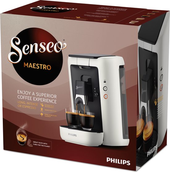 Philips Senseo Maestro Koffiepadmachine CSA260/10 - Keuze uit 1 of 2 Kopjes - Instelbare Intensiteit - Automatische Uitschakeling - Groot Waterreservoir - Wit