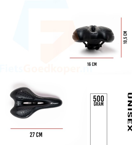 Sport Trekking Fietszadel – Unisex – Voorgevormde Gelpads – Met Uitsparing – Incl. Gratis Zadelstrop