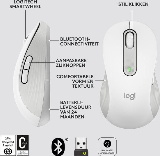 Logitech Signature M650 L - Draadloze Muis - Met Bluetooth - Wit
