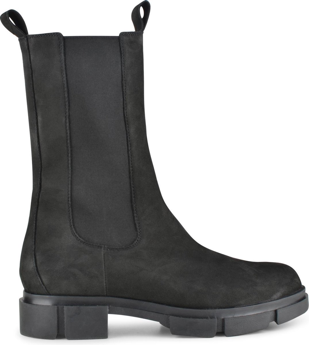 PS Poelman Lynn Dames Nubuck Leren Chelsea Enkellaarzen  - 37 - met Elastiek - Zwart