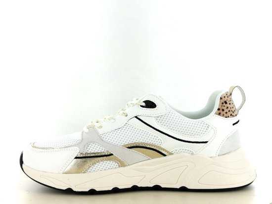 sneaker, athletic shoe, mesh, white, beige sole