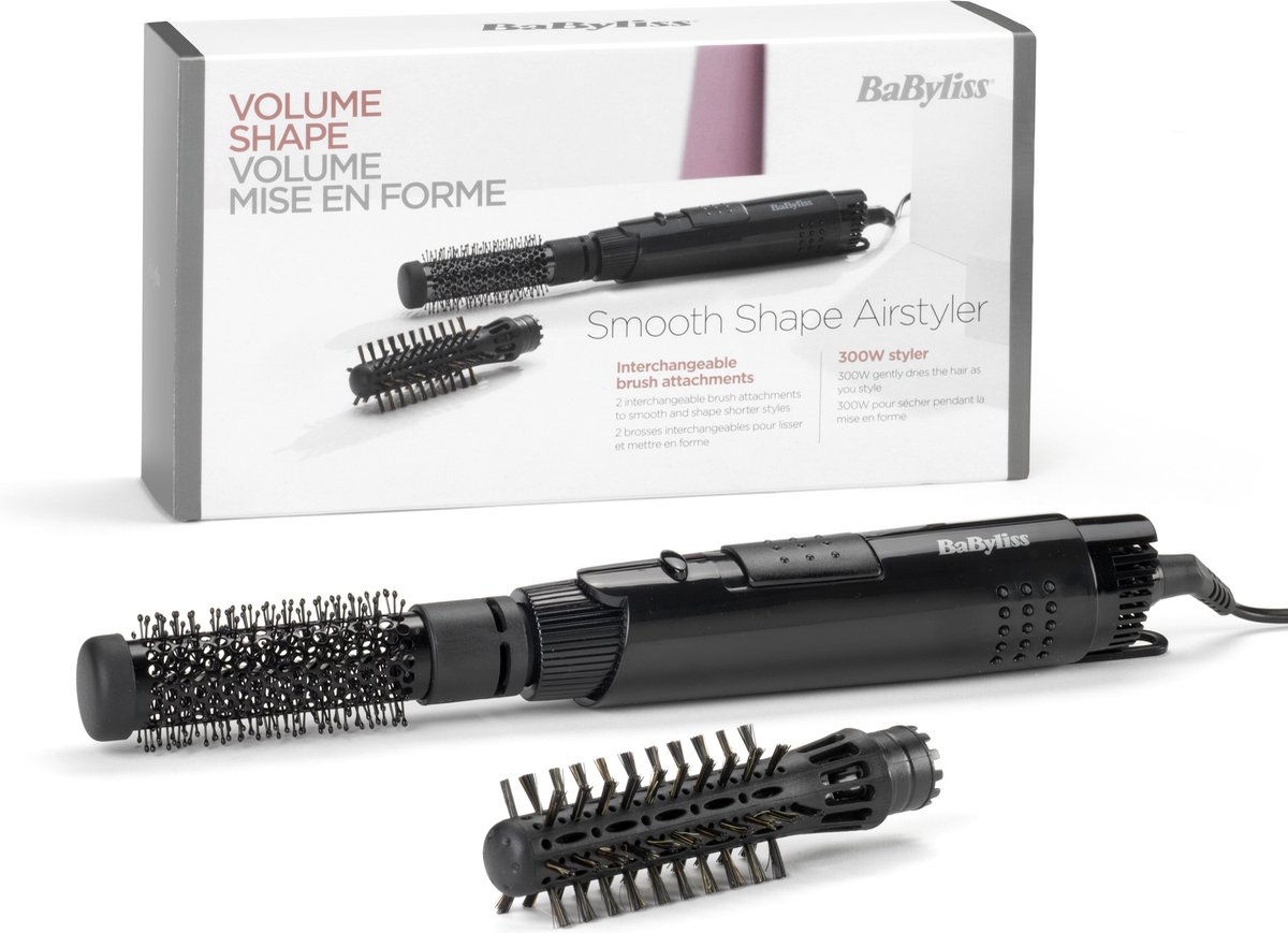 BaByliss Smooth Shape AS86E Föhnborstel - Geschikt voor korter haar - 2 opzetborstels - Coolshot