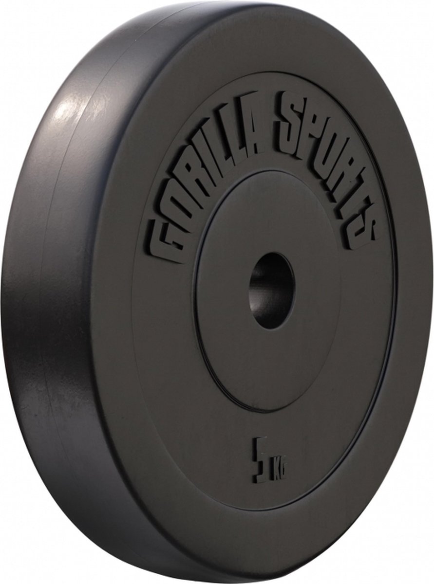  Dumbbell plate, 5 kg, weight plate, rubber coating, flat round