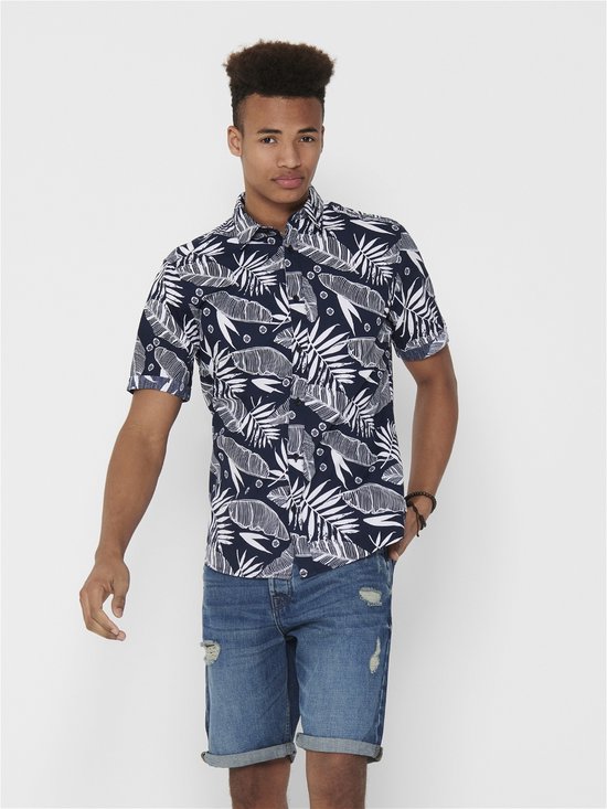 hemd, shorts, bloemenpatroon, katoen, blauw