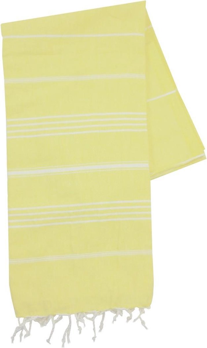 The One Towelling Hamam Sultan handdoek - 100% katoen - 100 x 180cm - Geel/Wit