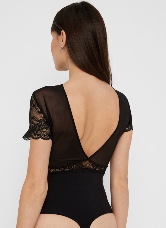 Pieces - Maat M - kanten body - Sicca Bodystocking - Zwart