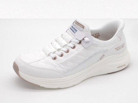 witte sneaker, leren outsole, platform zool, veter, neon details