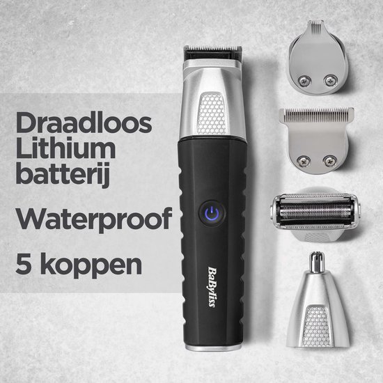 DGM-outlet-BaByliss-Lithium-Power-11-in-1-Multitrimmer-MT812E-6-Opzetkammen-0-4mm-10mm-100-Waterproof-aanbieding-prijs-sale-1 BaByliss Lithium Power 11 in 1 Multitrimmer MT812E - 6 Opzetkammen (Baard, Kaaklijn, Lichaam) - 0.4m