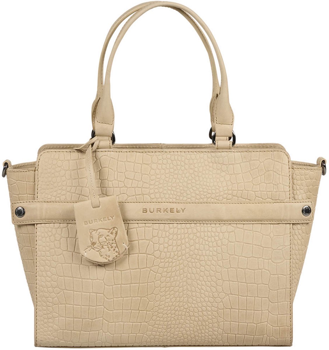 tote, handtas, krokodillenpatroon, beige, leder