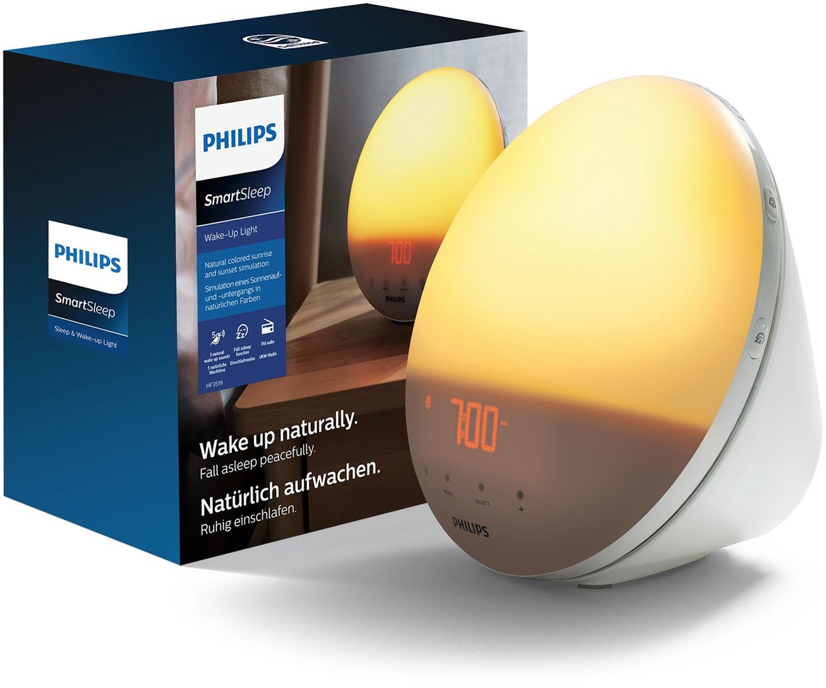 Philips SmartSleep Wake-up light - Nachtlampje & wekker - 7 natuurlijke wekgeluiden - HF3532/01