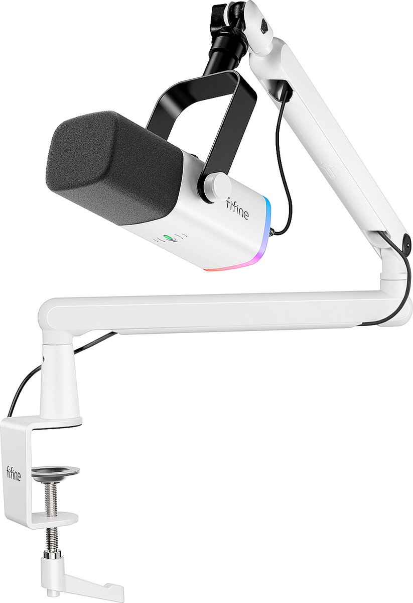 FIFINE - TAM8 - USB / XLR Studio microfoon - Flexibele Arm ( BM88 ) - Met kabelgoot - Geschikt voor PC/PS4/PS5 - RGB - Podcast - Gaming - Streaming - Wit